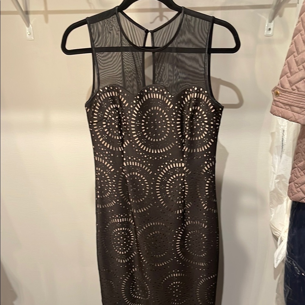 Maggy London Black and Silver Halter Sheath Dress